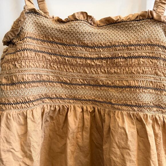 Old Navy Smocked Bodice Tank Top XXL Beige Sleeveless Ruffle Trim Cotton Boho - Picture 2 of 9